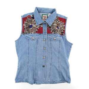 Vintage Pine Cove Vest Women Large Blue Denim Sleeveless Button up